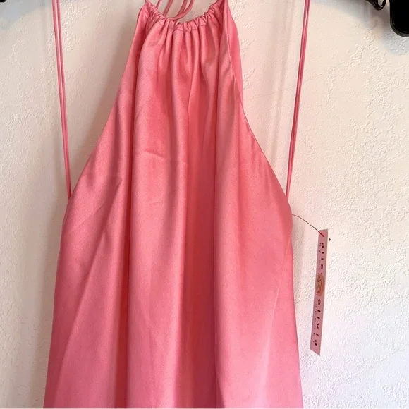 Alice + Olivia Pink Halter Dress Pink Satin High Low Slip Dress - Size 2 NWT